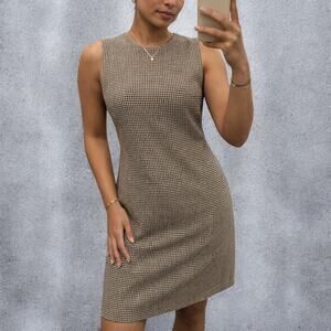 2000s Banana Republic Black White Houndstooth Wool Sheath Dress Size 6